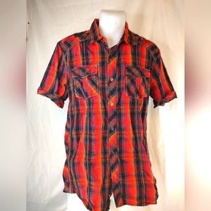 Rebel Soul  Men's XXL Red Plaid Button Front Short Sleeve Shirt